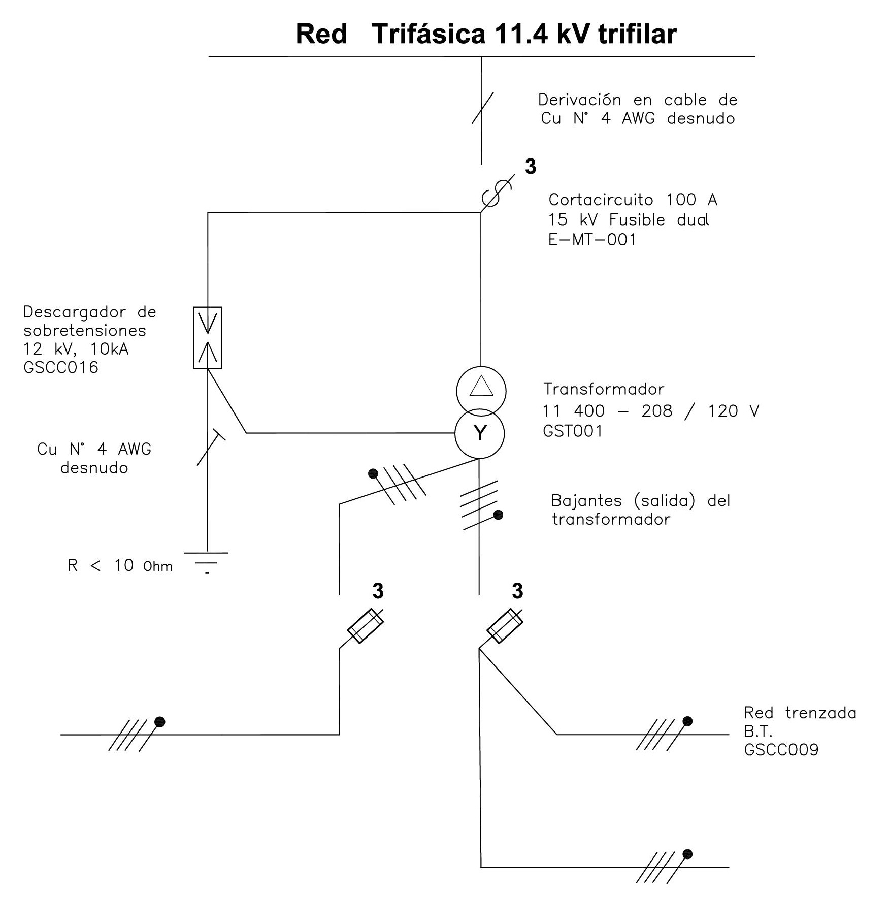 CTU516 Diagrama unifilar instalación transformador trifásico. Likinormas